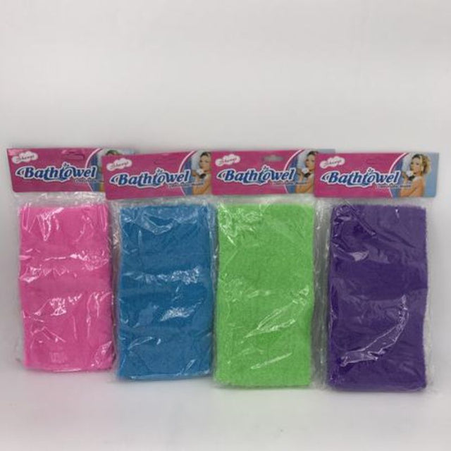 Set of 12 assorted shower towels, 10 x 55cm, quick-drying, absorbent, vibrant colors for family use.