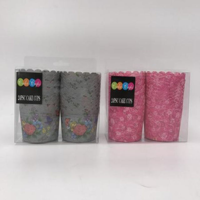 Elegant grey and pink cake cups for desserts, perfect for celebrations and easy cleanup, 288 pieces in total.