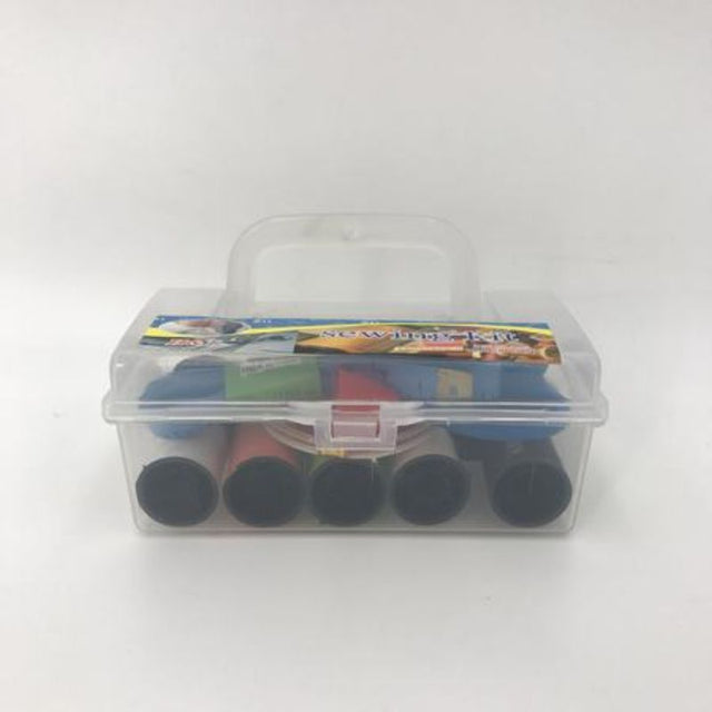 Comprehensive sewing kit with needles, colorful threads, scissors, and buttons for all crafting needs.