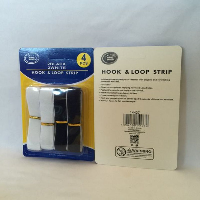 Sewing Hook and Loop Strips set, 12 packs with 2 black and 2 white strips each, ideal for DIY projects and crafts.