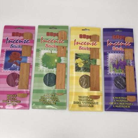 Set of 12 assorted incense sticks featuring calming fragrances for relaxation, meditation, and enhancing your living space.