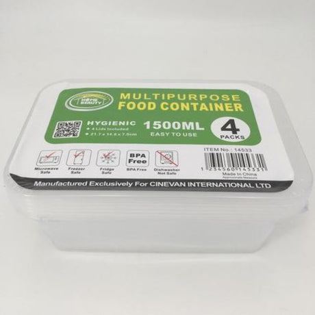 Clear plastic food container set of 48, 1500ml each, stackable, airtight lids for fresh meal prep and pantry organization.