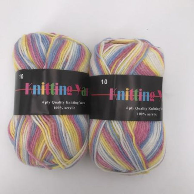 Colorful pack of six #10 knitting yarn skeins, 100g each, perfect for cozy projects and creative crafting.