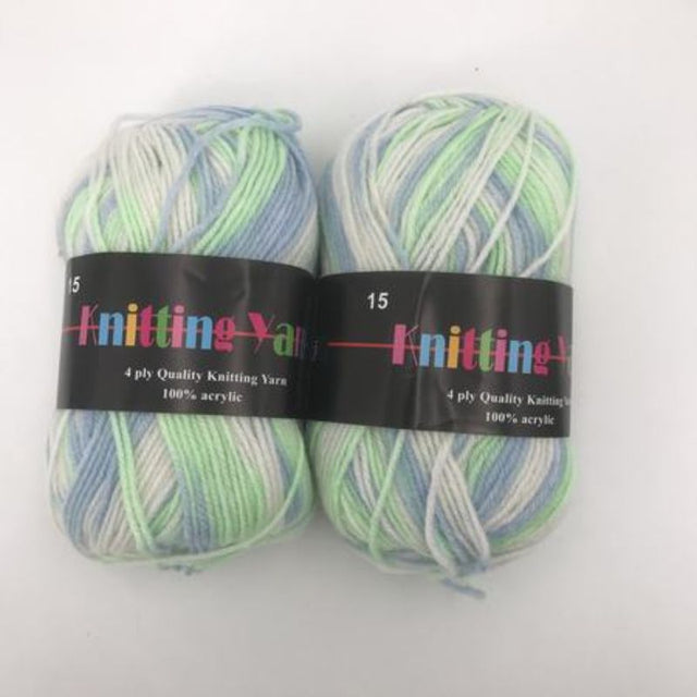 Premium Knitting Yarn - Mix #15 set of 6 skeins, 100g each, featuring vibrant colors for cozy creations and effortless stitching.