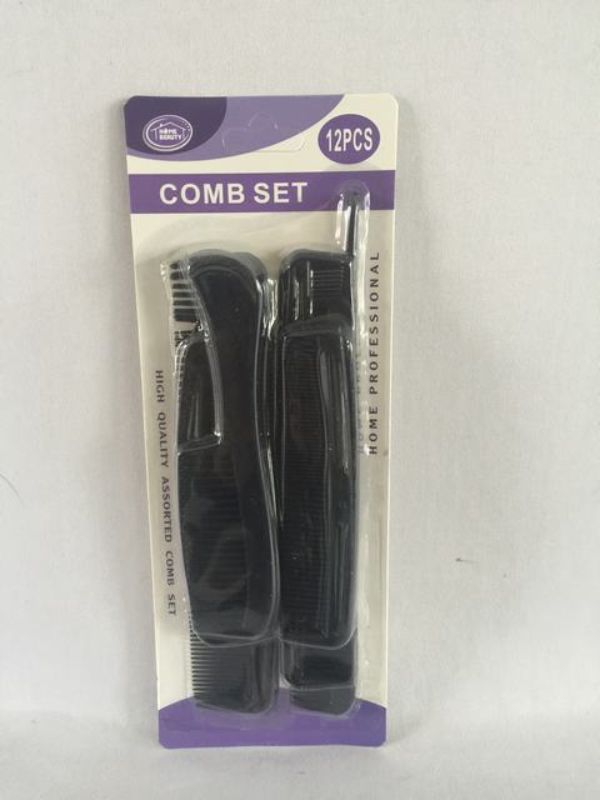 A set of 12 sleek black combs, perfect for grooming, styling, and detangling all hair types with durability and comfort.