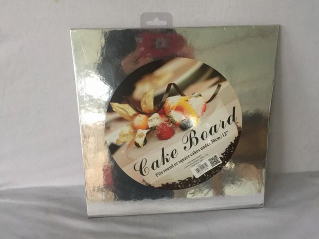 Square silver cake boards, 30cm, set of 10, perfect for elegant cake presentations and secure transport of desserts.