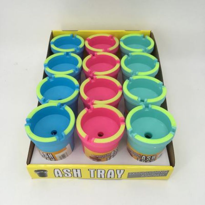 Vibrant set of 12 assorted color ash trays, perfect for stylish indoor and outdoor use, enhancing any space's aesthetic.