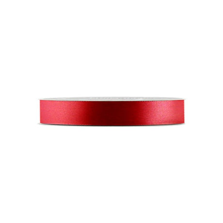 Vibrant red satin ribbon set of 6, each 1cm x 21 yards, perfect for gift wrapping and creative projects.