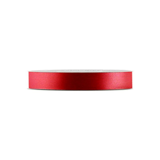 Vibrant red satin ribbon set of 6, each 1cm x 21 yards, perfect for gift wrapping and creative projects.