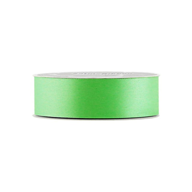 Satin ribbon set in grass green, 2cm wide and 21 yards long, perfect for crafting and decorative projects.