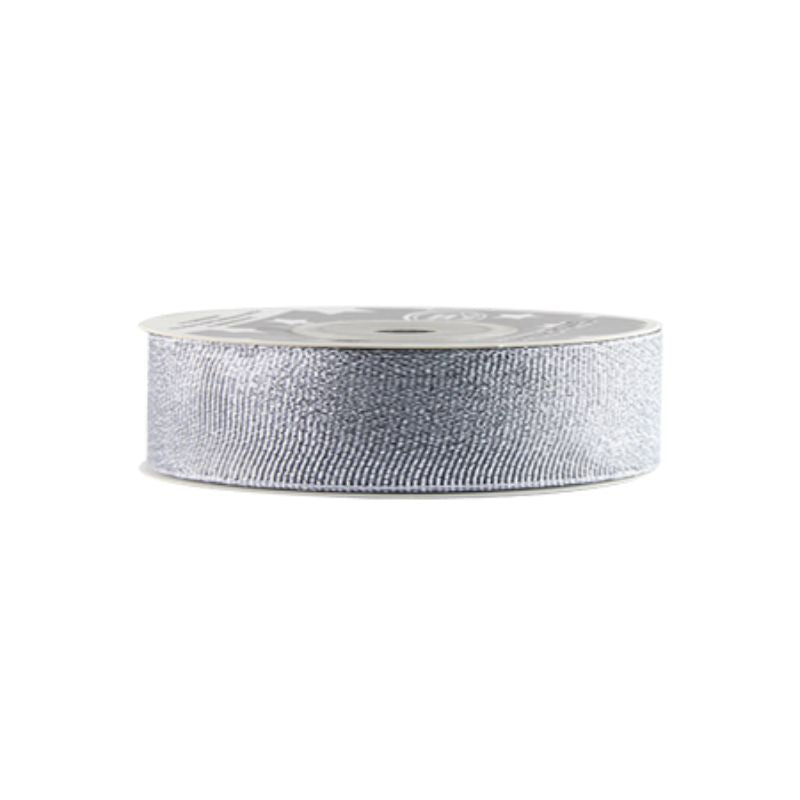 Silver glitter ribbon set featuring five 2cm x 18 yard rolls, perfect for adding sparkle to crafts and decor.