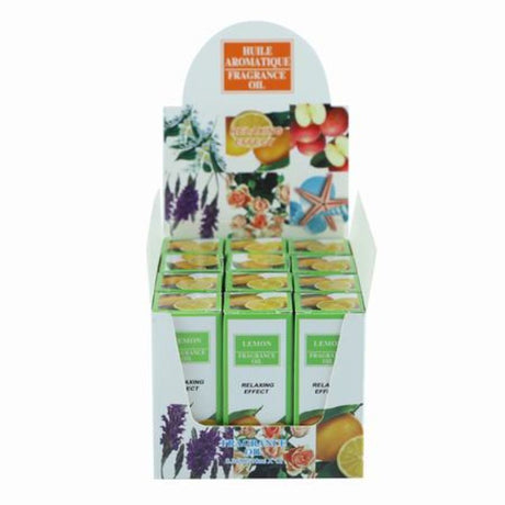 Set of 12 lemon essential fragrance oils, each 10ml, perfect for aromatherapy, DIY projects, and freshening spaces.