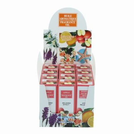 Set of 12 apple-scented essential oils, capturing the fresh aroma of juicy apples for crafting and aromatherapy.