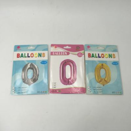 Vibrant assorted balloons in the shape of number 0, each measuring 102cm, perfect for celebrations and events.