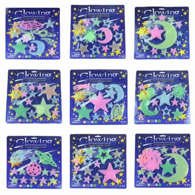Vibrant glow-in-the-dark stickers in 10 packs, perfect for creative decoration and crafts for all ages.