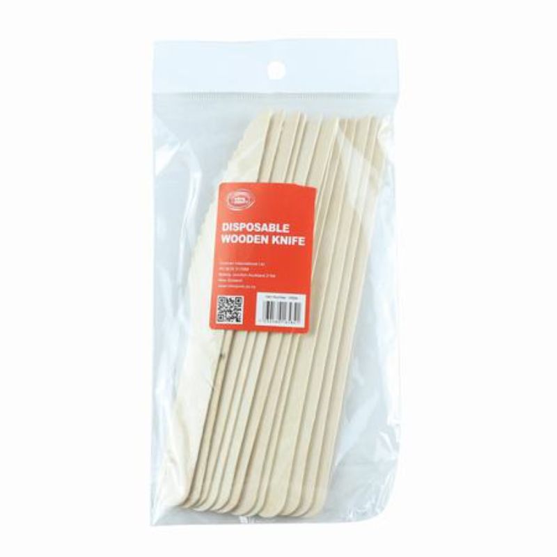 Eco-friendly disposable wooden knives in 10-pack, perfect for outdoor events and stylish dining. Biodegradable and sturdy.