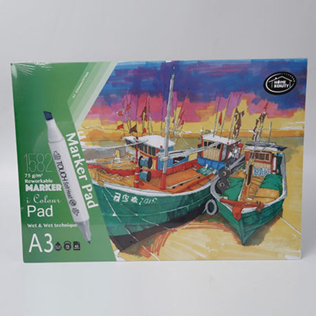 A3 Marker Pad set of 12, 75g, 40 sheets; perfect for vibrant artwork with no bleed-through for artists and students.