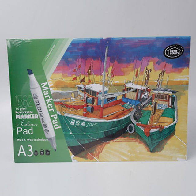 A3 Marker Pad set of 12, 75g, 40 sheets; perfect for vibrant artwork with no bleed-through for artists and students.