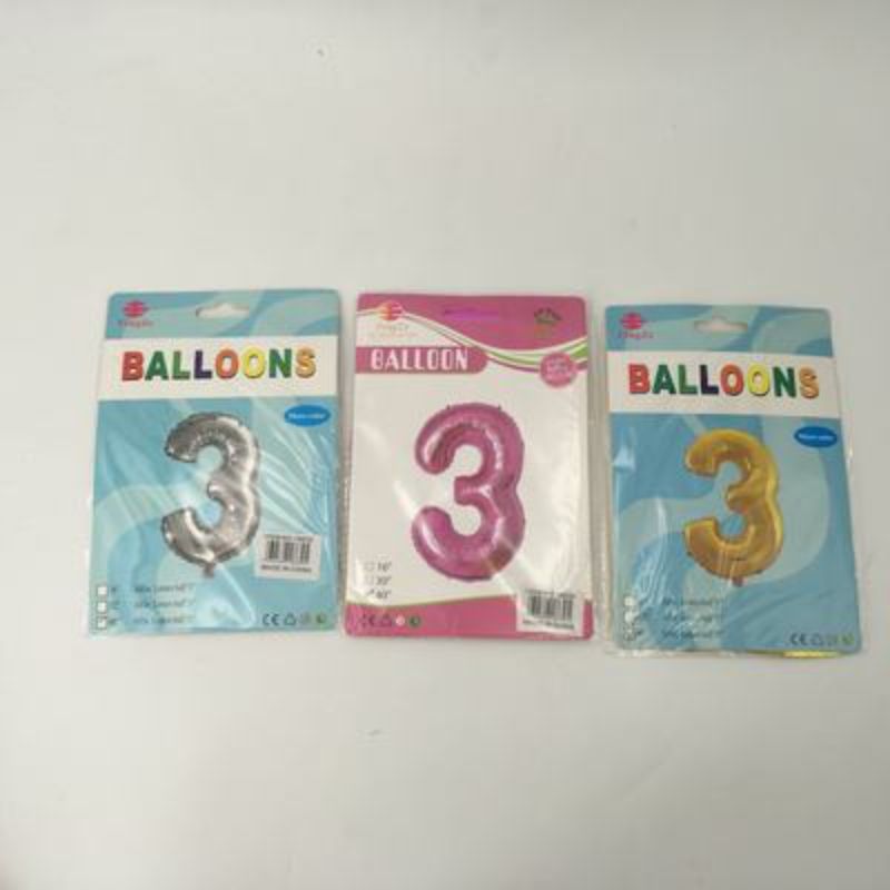 Vibrant set of 10 assorted large balloons, each 102cm, featuring number 3 for birthdays and festive celebrations.