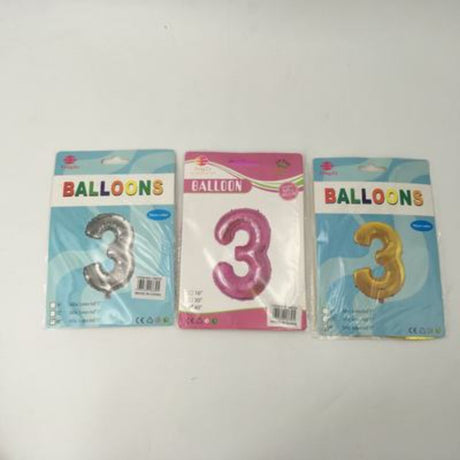 Vibrant set of 10 assorted large balloons, each 102cm, featuring number 3 for birthdays and festive celebrations.