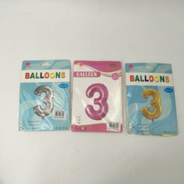 Vibrant set of 10 assorted large balloons, each 102cm, featuring number 3 for birthdays and festive celebrations.