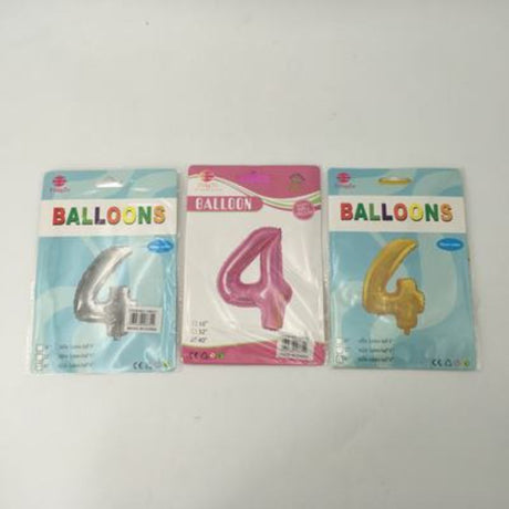 Vibrant assorted number 4 balloons, 102cm, ideal for celebrations, durable latex, set of 10 adds festive charm.
