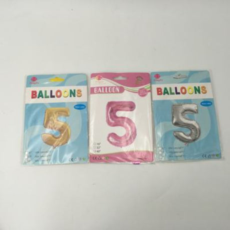Vibrant assorted number 5 balloons, 102cm, perfect for celebrations like birthdays and anniversaries, set of 10.