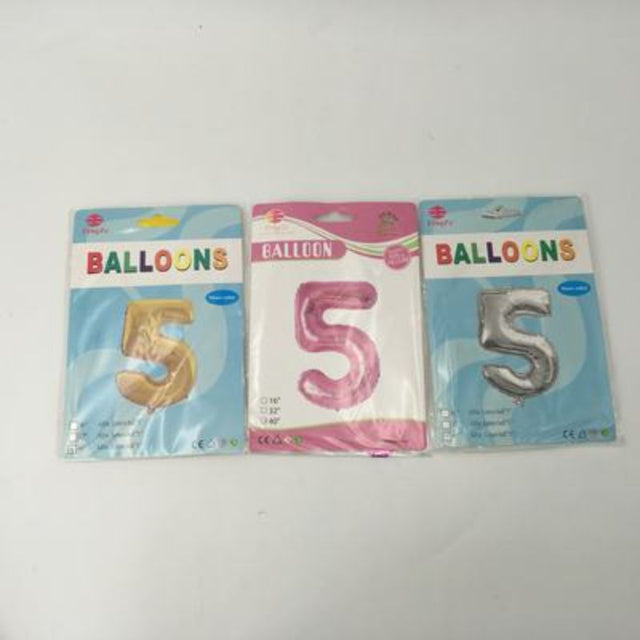 Vibrant assorted number 5 balloons, 102cm, perfect for celebrations like birthdays and anniversaries, set of 10.