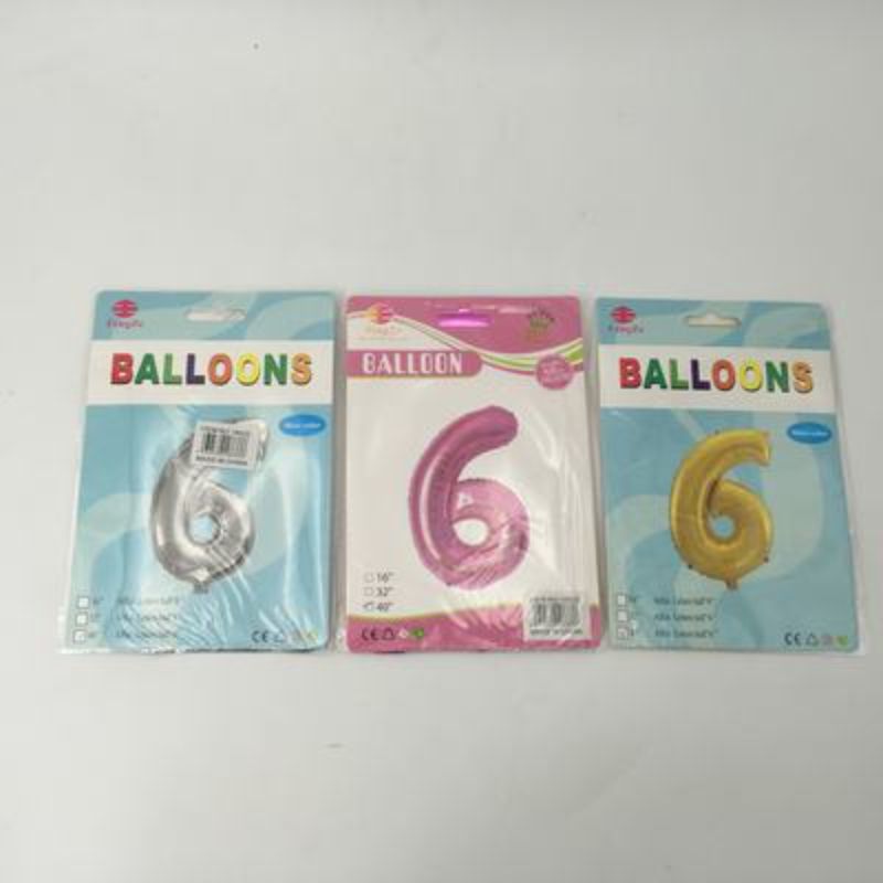 Vibrant set of 10 assorted Number 6 balloons, each 102cm, perfect for festive celebrations and decorative displays.