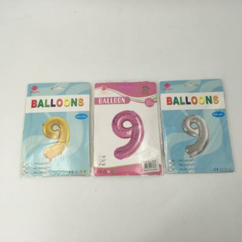 Vibrant assorted number 9 balloons, 102cm, perfect for celebrations, adding a joyful touch to any party decor.