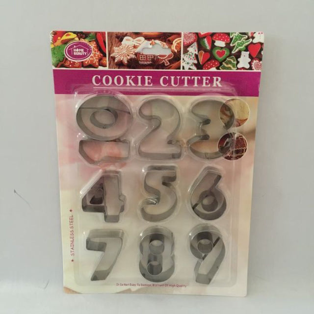 Number-shaped cookie cutters set of 12, perfect for creating themed cookies for celebrations and baking fun.