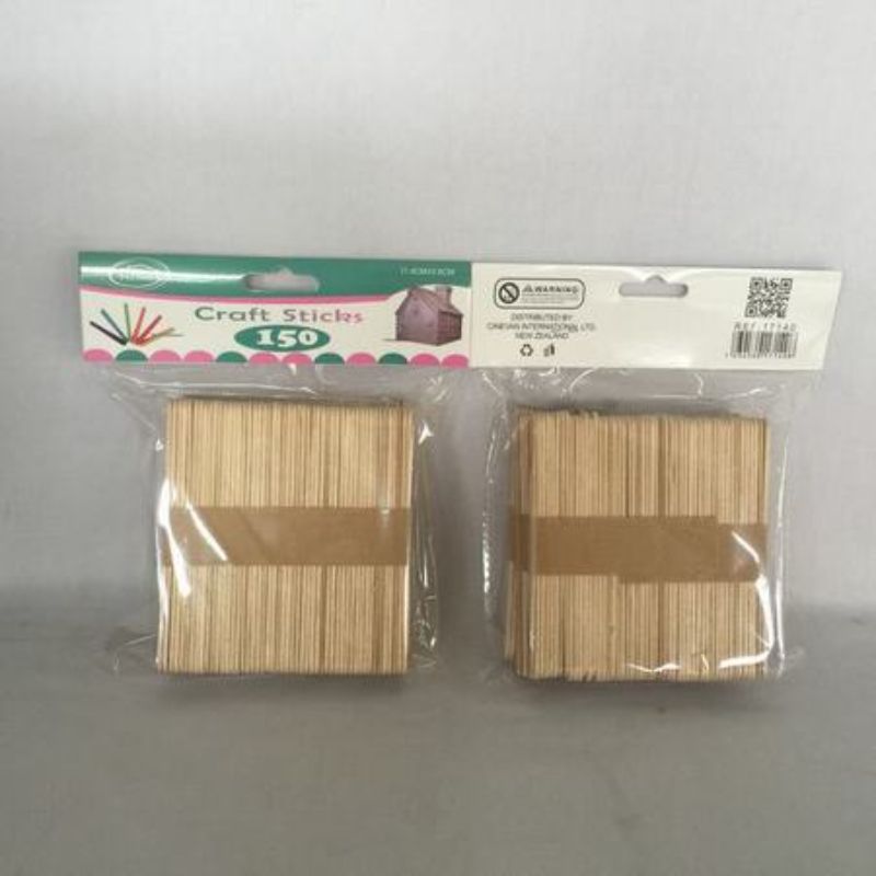 Natural wooden craft sticks, 11.4x0.8CM, versatile for arts, crafts, and DIY projects; available in 12 convenient packs of 150 pieces.