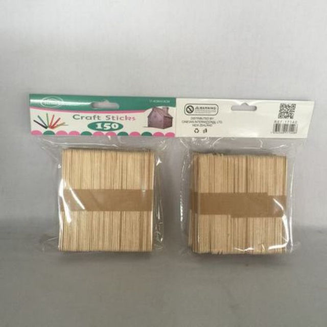 Natural wooden craft sticks, 11.4x0.8CM, versatile for arts, crafts, and DIY projects; available in 12 convenient packs of 150 pieces.