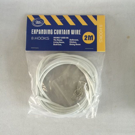 Durable 2m curtain wire set of 12 with 8 hooks for versatile and stylish hanging in any room.