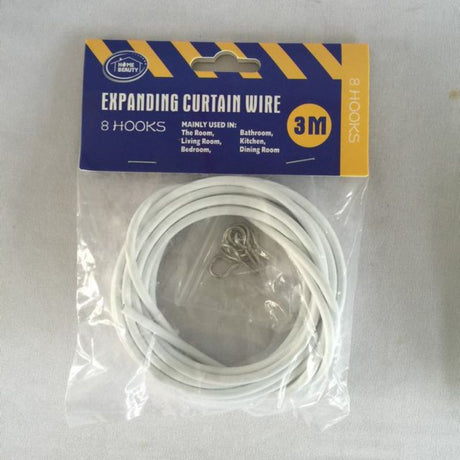 Curtain wire set of 12, 3m length, ideal for hanging lightweight curtains, includes durable hooks for versatile home use.