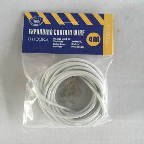 Durable 4m curtain wire set of 12 with hooks, perfect for hanging lightweight curtains in any room.