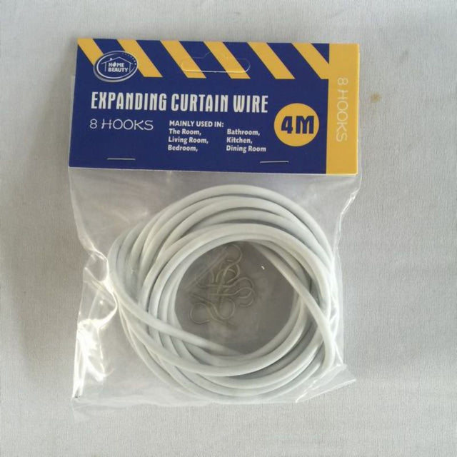 Durable 4m curtain wire set of 12 with hooks, perfect for hanging lightweight curtains in any room.