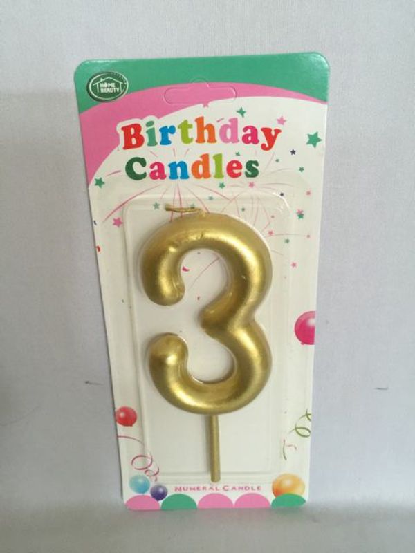Birthday Candles - 3 Gold (Set of 12)