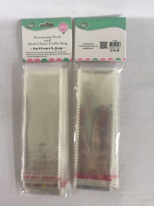 Crystal-clear Seal Cello Bags (5 x 13cm) for packaging gifts, treats, or crafts; 720 bags total for versatile storage needs.