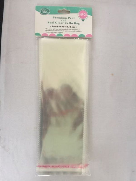 Clear 9 x 21cm cello bags in a bulk pack of 600, ideal for packaging crafts, gifts, and food items with a sleek presentation.