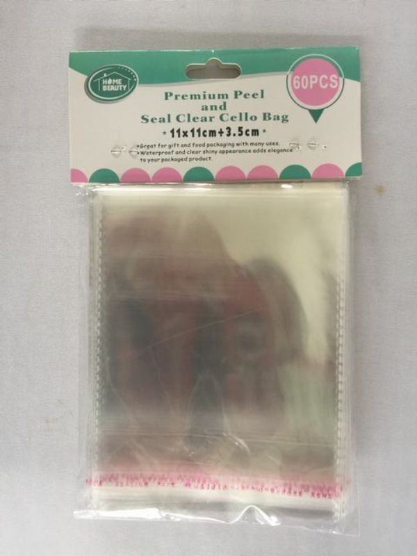 Clear Seal Cello Bags, 11x11cm, 720 pieces for packaging gifts, crafts, and baked goods with self-sealing convenience.