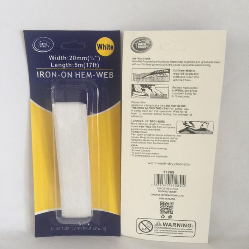 Iron on Hem Web - 5m x 20mm (12 Packs), ideal for creating professional hems on various fabrics with strong adhesion.