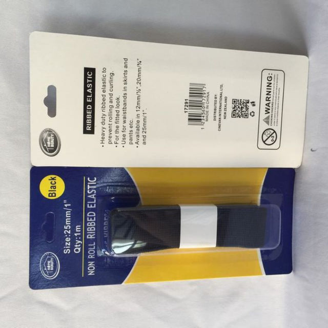 Black ribbed elastic rolls, 1m x 25mm, perfect for sewing, crafting, and DIY projects in economical 12-pack sets.