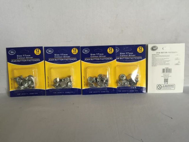 Premium 17mm jean button fasteners for secure closures in denim and craft projects; 144 pieces included.