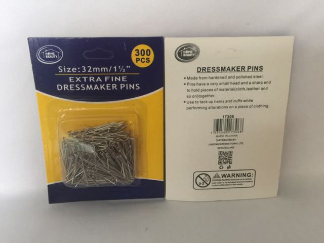 Extra fine 32mm dressmaker pins, 300 total, ideal for delicate fabrics and precise sewing projects.