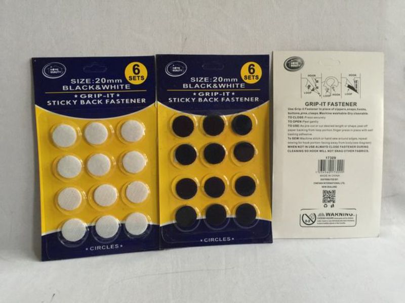 Sticky Back Fasteners - 12 packs of 20mm adhesive fasteners for organizing, crafting, and DIY projects.