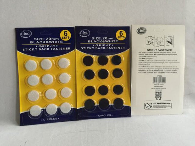 Sticky Back Fasteners - 12 packs of 20mm adhesive fasteners for organizing, crafting, and DIY projects.