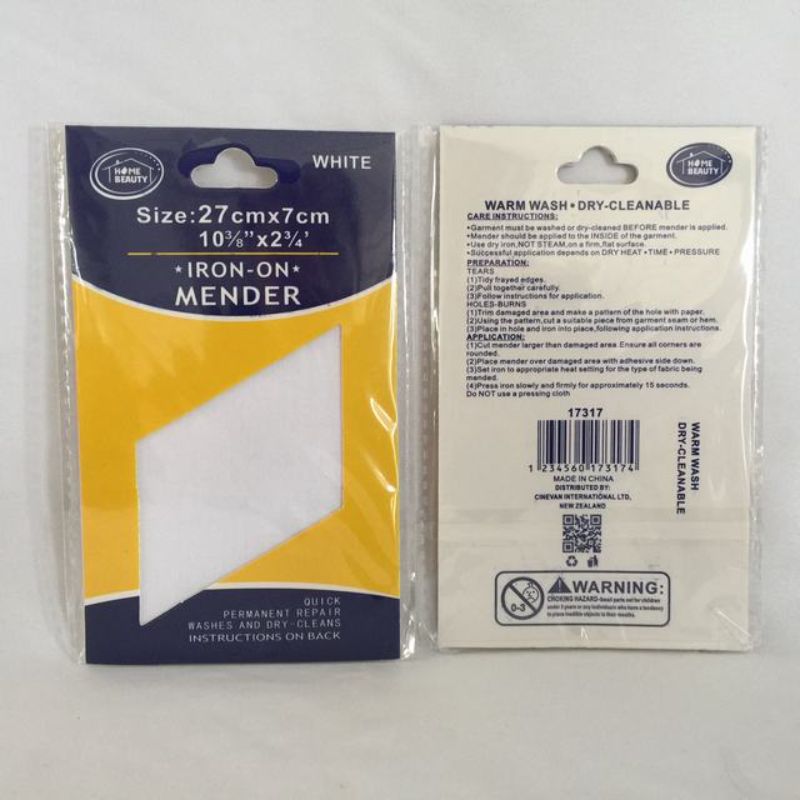White iron-on mender patches, 27 x 7 cm, perfect for quick and durable fabric repairs, 12 packs included.
