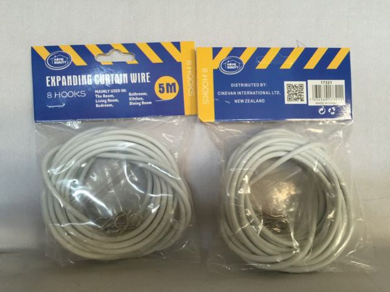 Premium 5m curtain wire set of 12 with 8 hooks, perfect for stylish and stable curtain displays in any room.