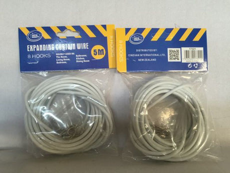 Premium 5m curtain wire set of 12 with 8 hooks, perfect for stylish and stable curtain displays in any room.